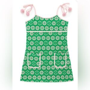 Teddy Fresh Green Pink Mini Terry Cloth Dress Pom Pom Cami